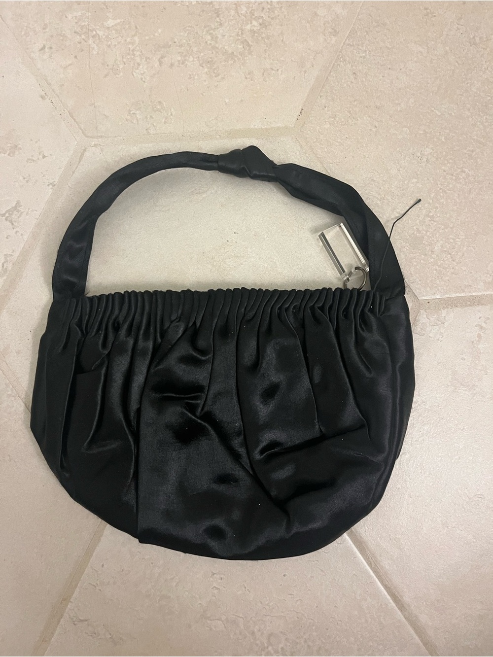 Black Satin Ruched Shoulder Bag - Women